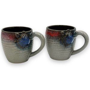 Set of 2  Pacifica Home Turtle Coffee Mugs Ceramic Red Blue Brown Cute